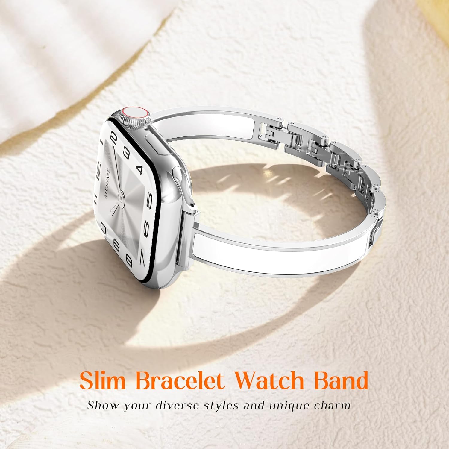 Detalle 2 de Mesime Slim Dressy Watch Band for Apple Watch: Jewelry-Style Metal + Silicone Strap for Women (38mm–49mm)