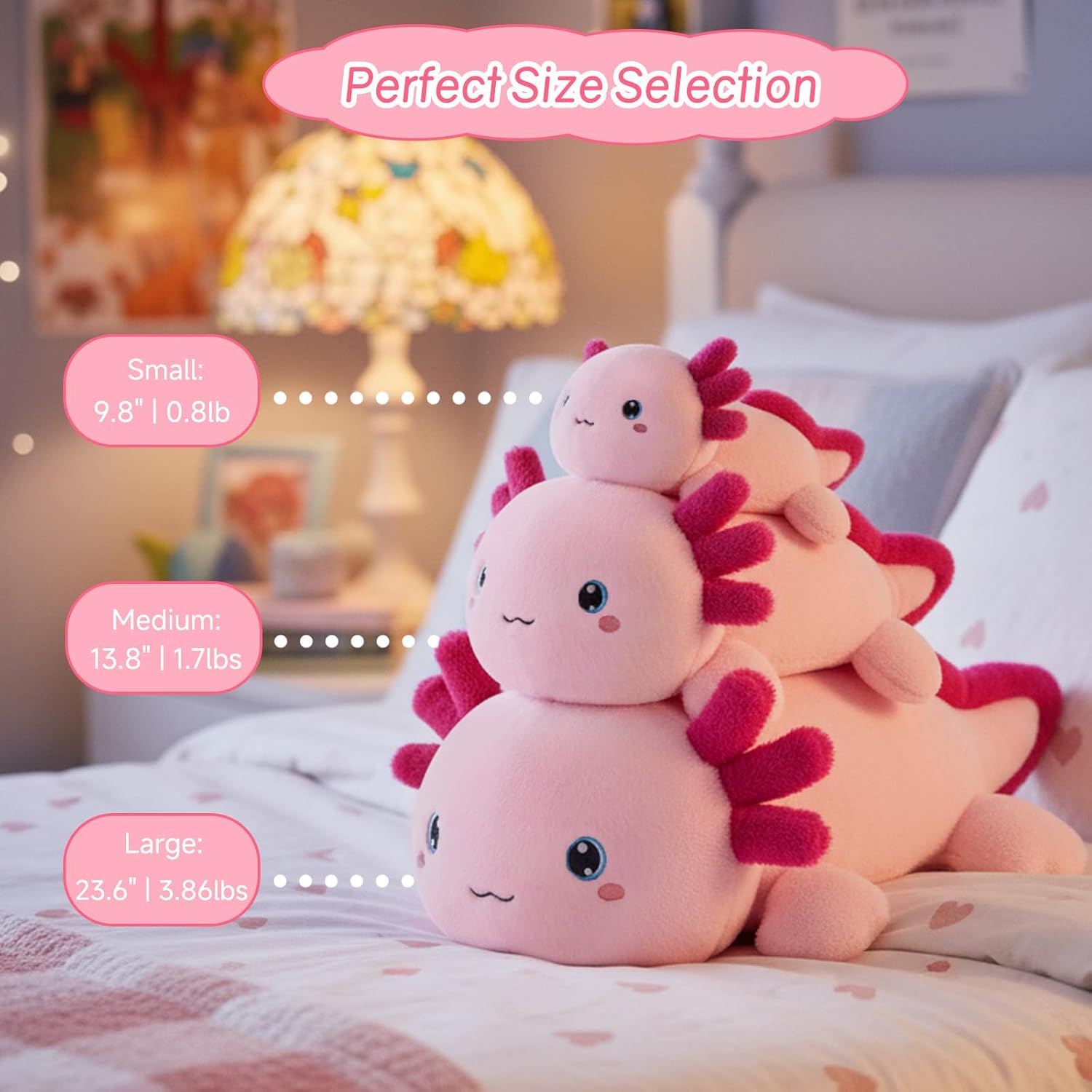 Detalle de SQEQE Weighted Pink Axolotl Plush: Soft Weighted Comfort in 35cm