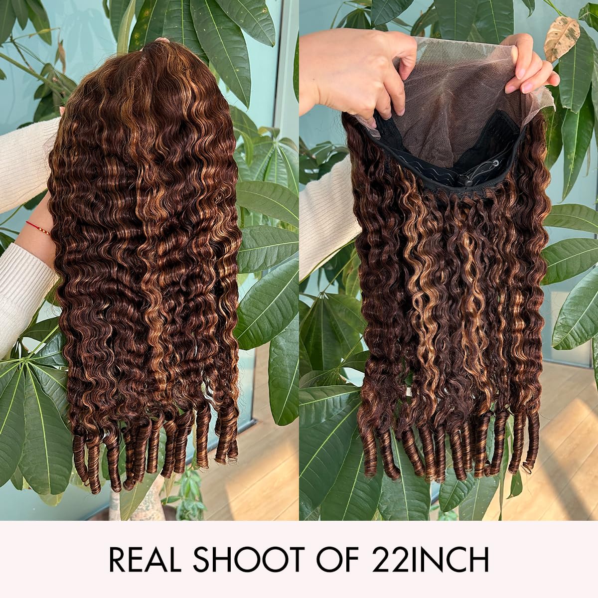 Detalle de Honey Blonde Drawstring Burmese Curly Wig: 22" 13x6 HD Lace Front, 250 Density, Virgin Human Hair