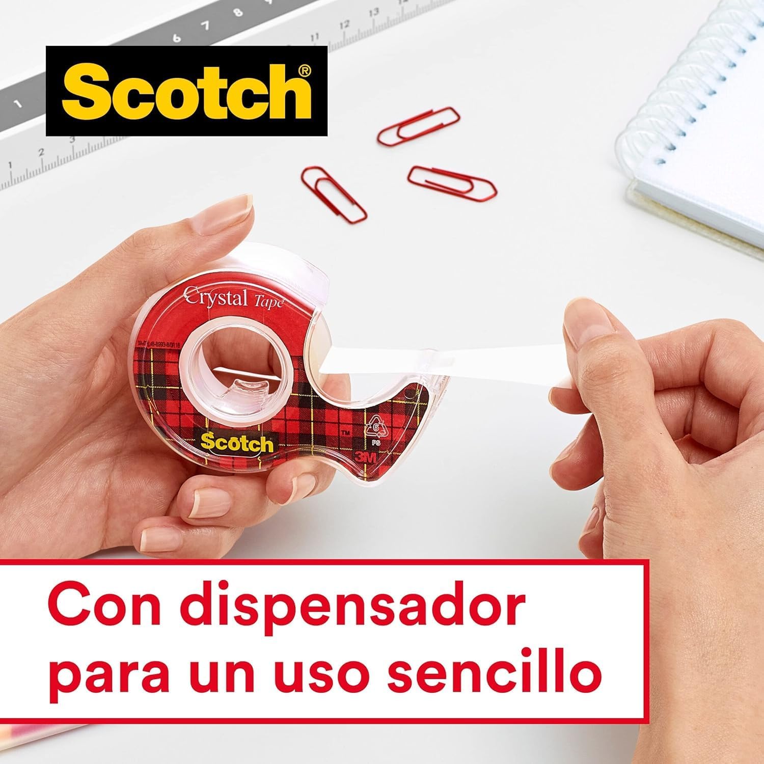 Detalle de Scotch Crystal Tape Nastro Adesivo Trasparente – 8 Rotoli, 19 mm x 33 m