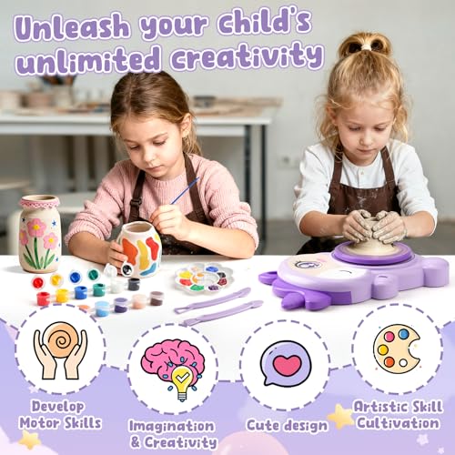 Detalle de Torno de Alfarería para Niños de Luxfizz | Kit completo de pintura y arcilla para 6–14 años