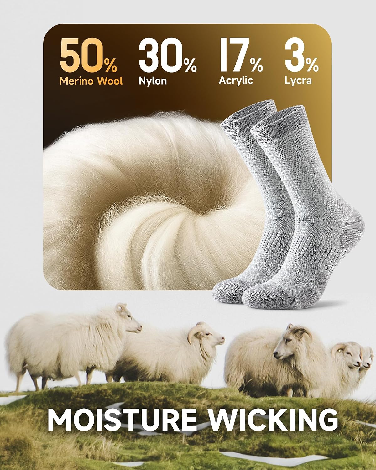 Thumbnail 2 de PULIOU Merino Wool Socks 3 Pairs