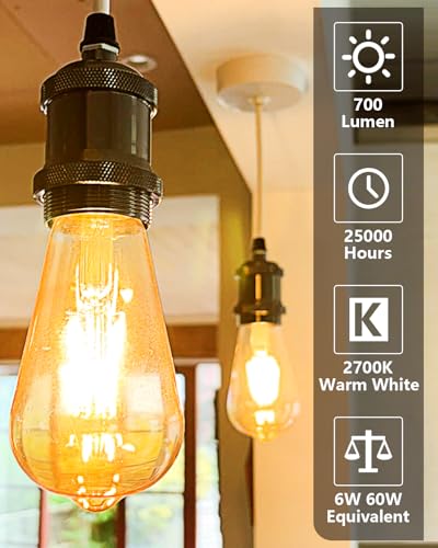 Detalle de Vanke E27 Vintage Light Bulb, 6W (60W Equivalent) — Warm White 2700K, 2-Pack