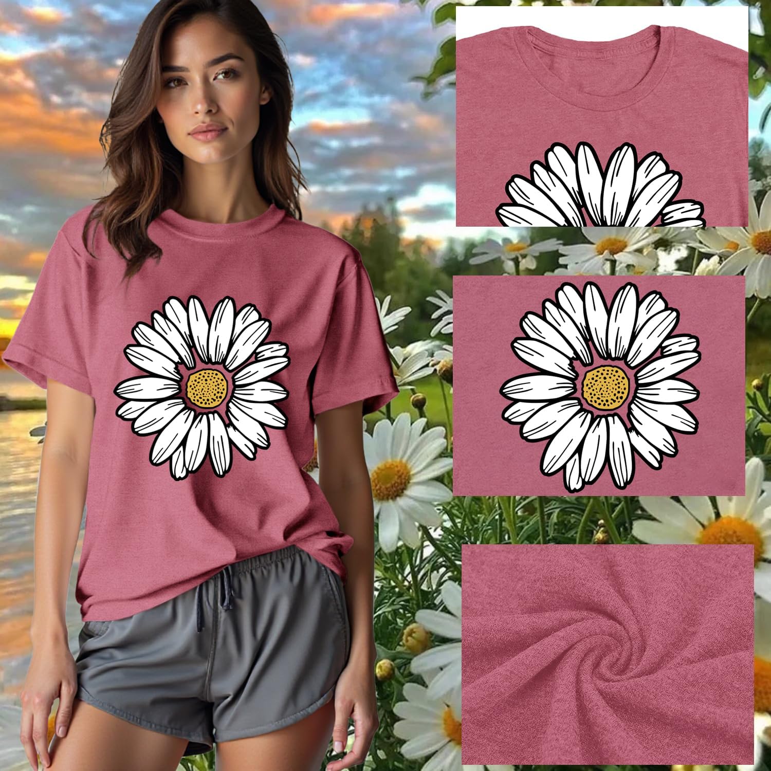 Thumbnail 4 de Qskall Daisy T Shirts for Women – Marguerite Daisy Floral Wildflower Tee Tops