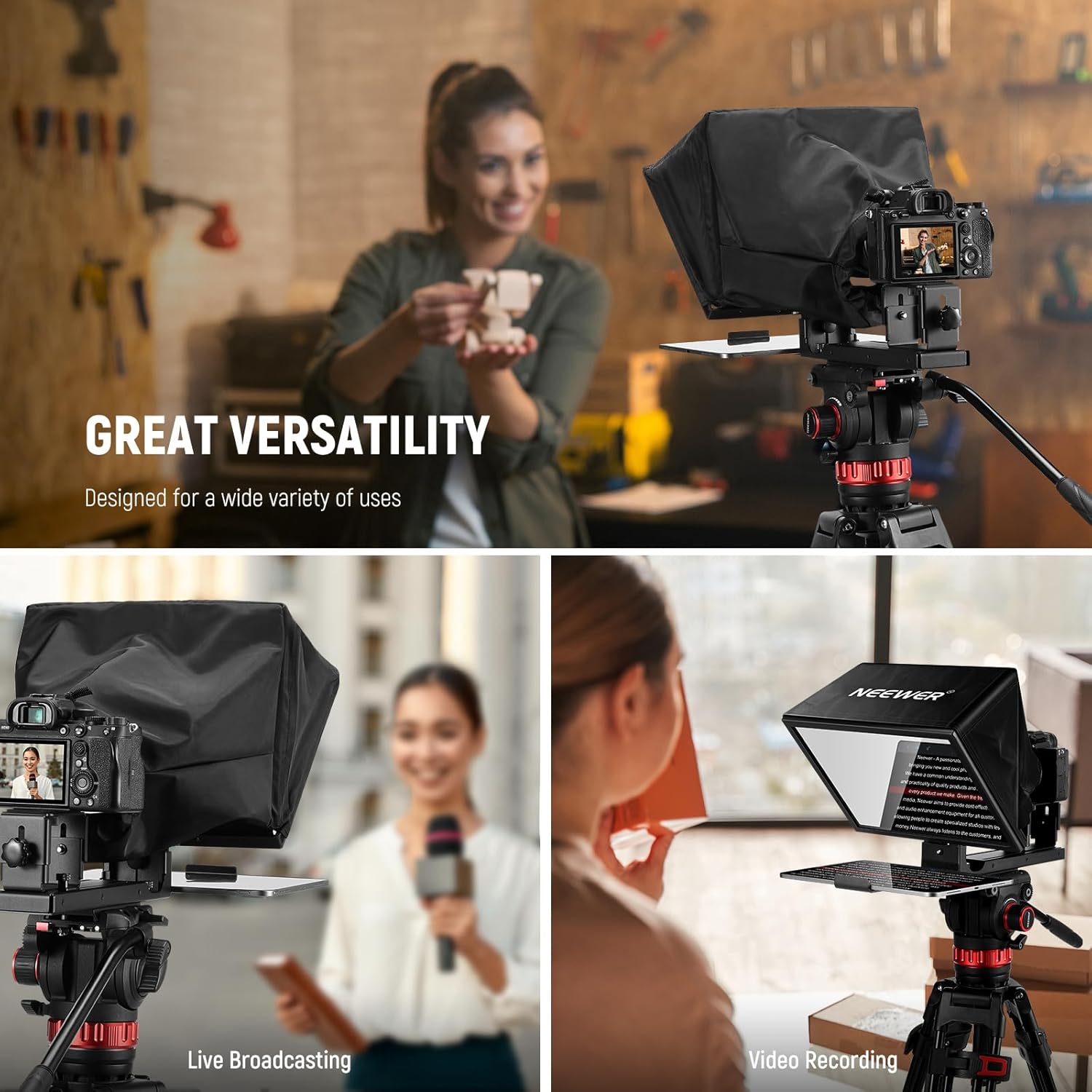 Thumbnail 6 de Neewer BASICS X12B 12" Aluminum Alloy Liftable Teleprompter for iPad, Tablet, DSLR Cameras