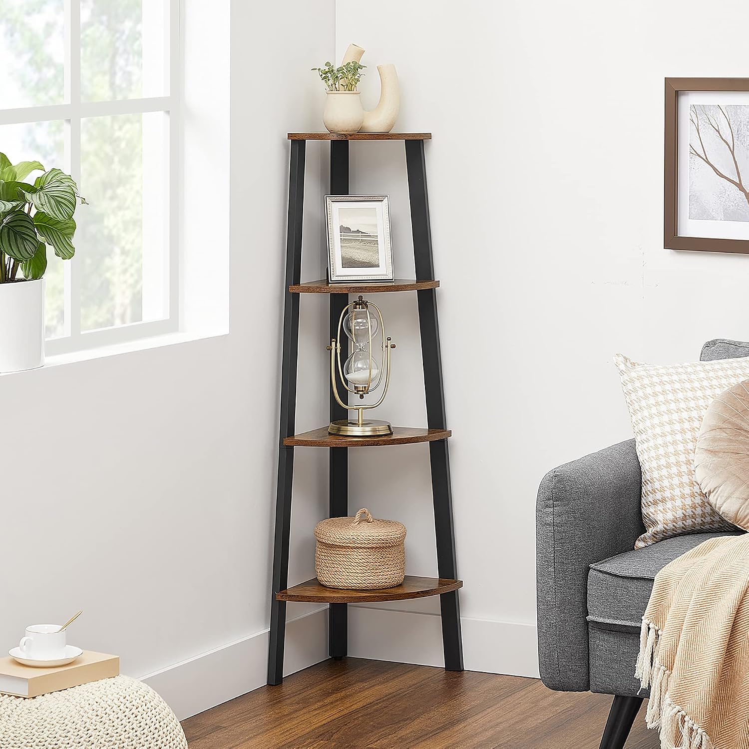 Detalle 2 de VASAGLE BARNET Collection LLS34X 4-Tier Corner Shelf, Tan and Black