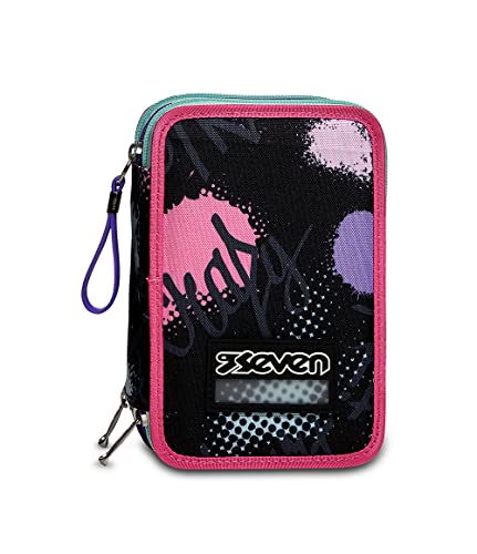 Detalle 2 de Seven Astuccio Scuola Elementare 3 scomparti, Pinkypois Girl – nero/lilla