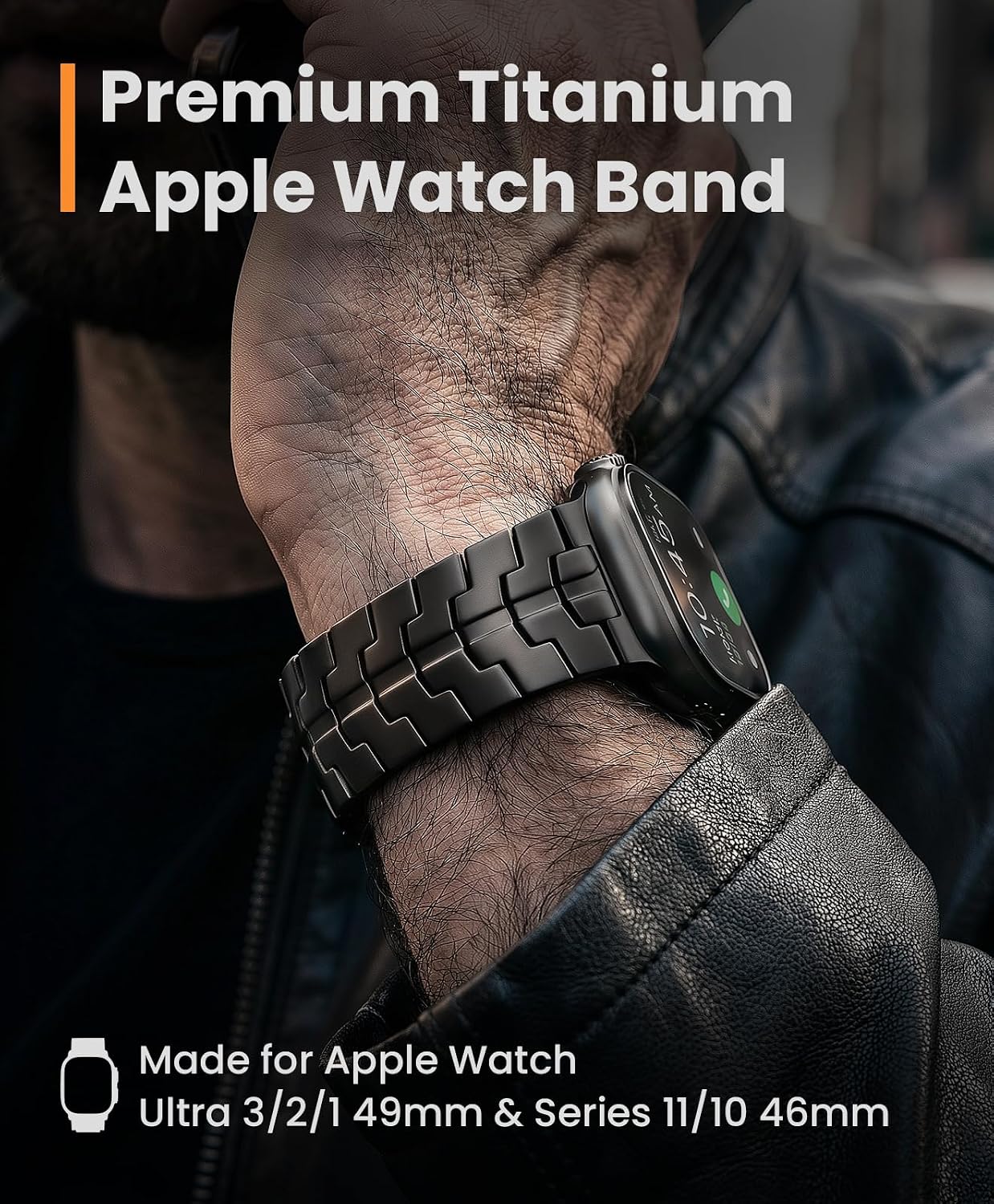 Detalle de GROOBAL Grade 5 Titanium Band for Apple Watch Ultra 3/2/1 (49mm) & Series 11/10 (46mm) with DLC Coating