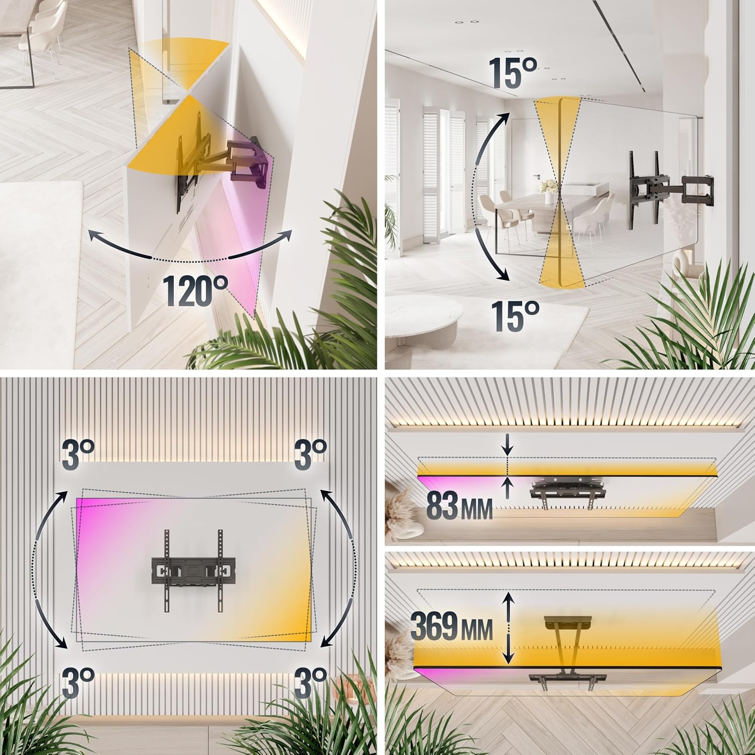 Detalle de RICOO S6244 Support mural TV universel 40–65 pouces, VESA 200x200 à 400x400, orientable et inclinable