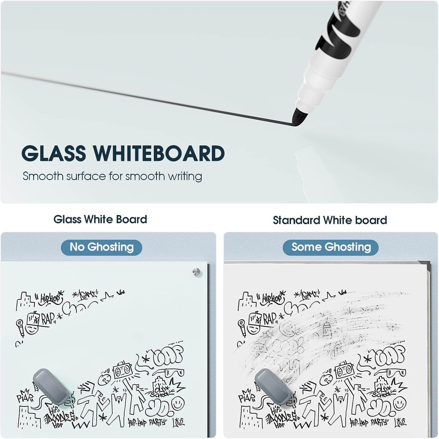 Detalle 2 de MaxGear 48 x 36-Inch Tempered Glass Magnetic Whiteboard, Frameless Wall Mount