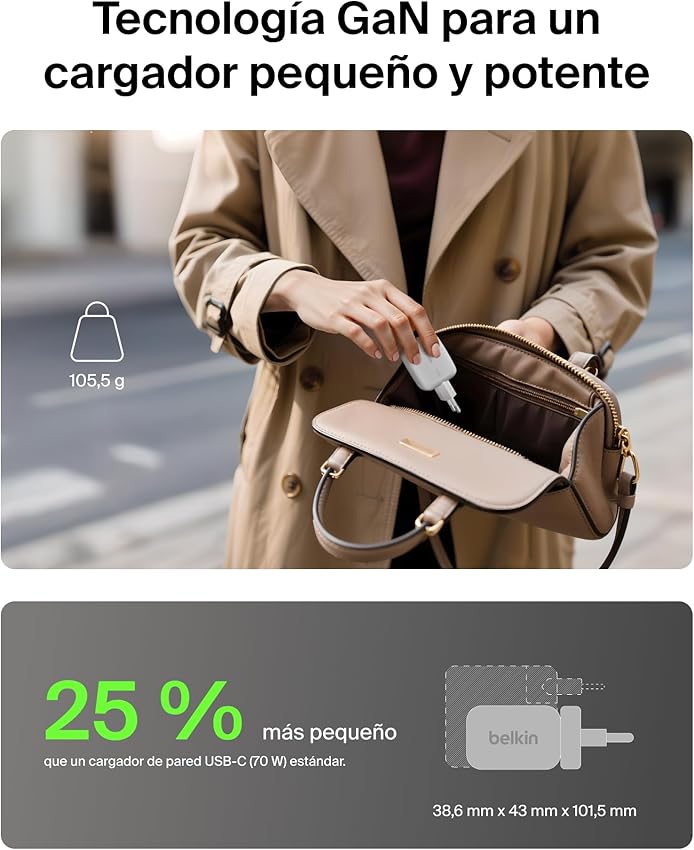 Thumbnail 2 de Belkin Cargador USB‑C 70 W, 3 puertos