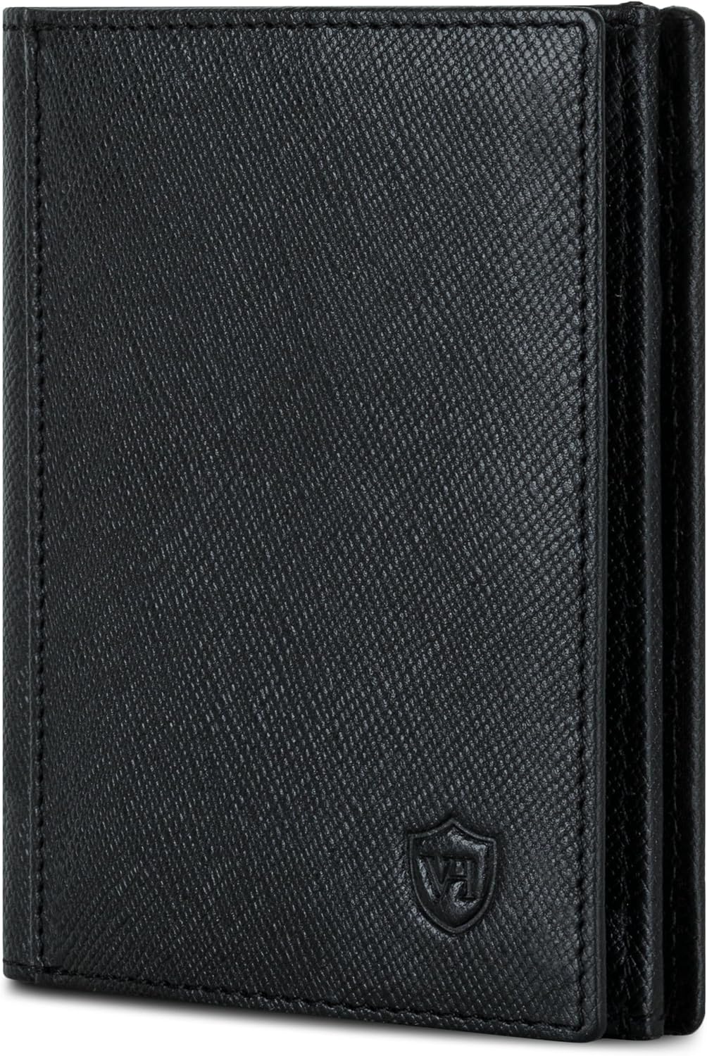 Detalle de VON HEESEN Leder Geldbörse mit Münzfach & RFID-Schutz – Saffiano Schwarz