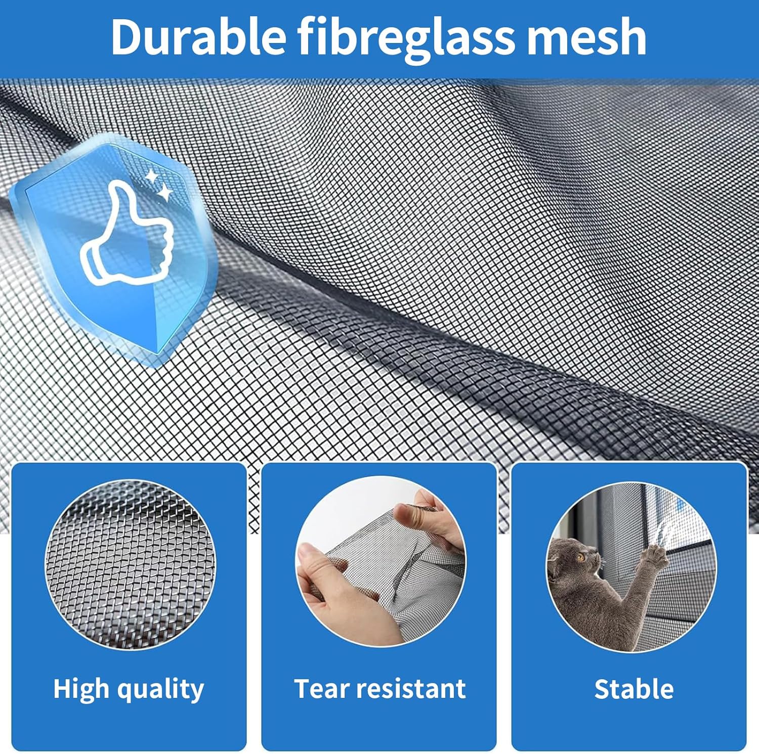 Detalle 2 de BKSAI DIY Window Net to Keep Bugs Out (Zip Opening, Cut to Size) 130x150CM
