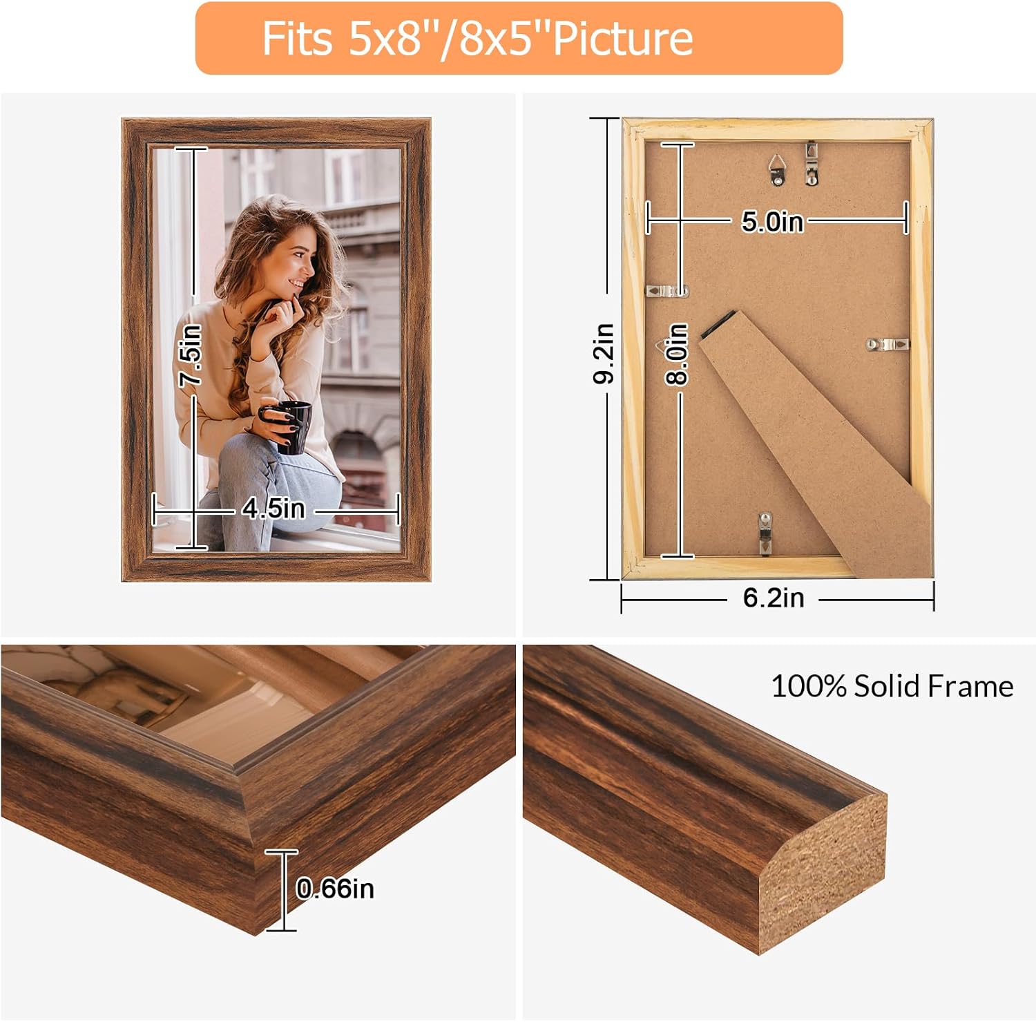 Detalle 2 de 16x20 Wood Frame Brown (20x16 option) Rustic Natural Woodgrain Picture Poster Frame with HD Plexiglass