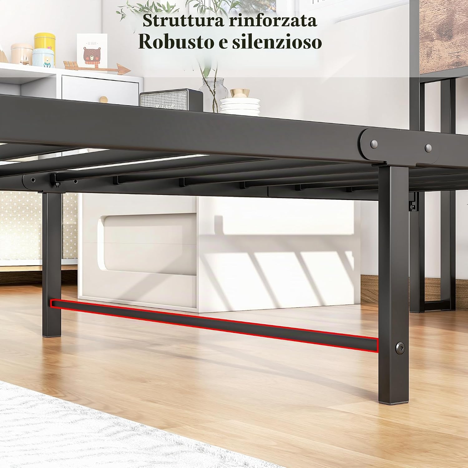 Detalle 2 de HOJINLINERO Telaio letto 90 x 200 cm con rete a doghe e contenitore in legno