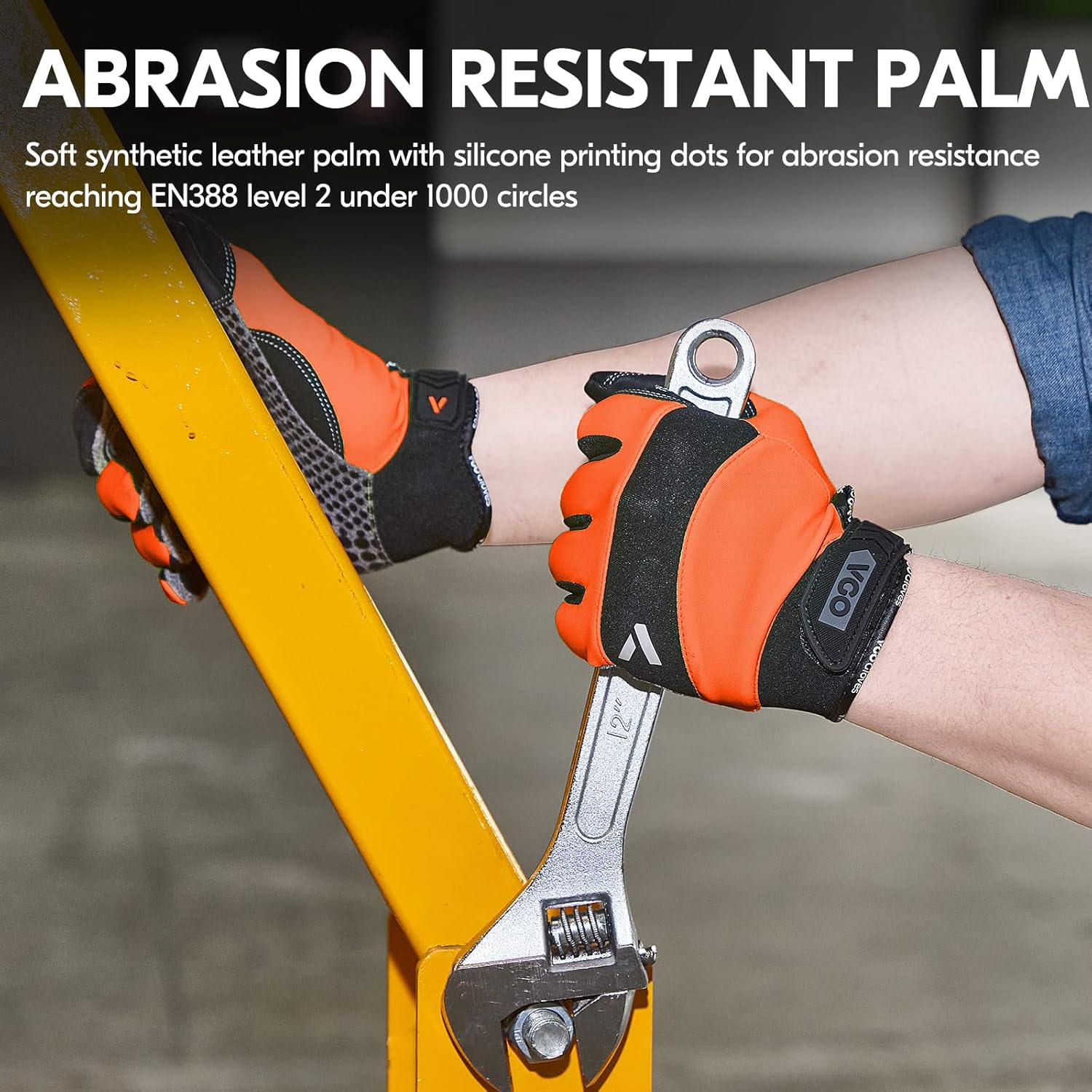 Thumbnail 3 de Vgo… Guanti da lavoro uomo in pelle touchscreen con silicone antiscivolo (Taglia XL, arancione) – 1 paio