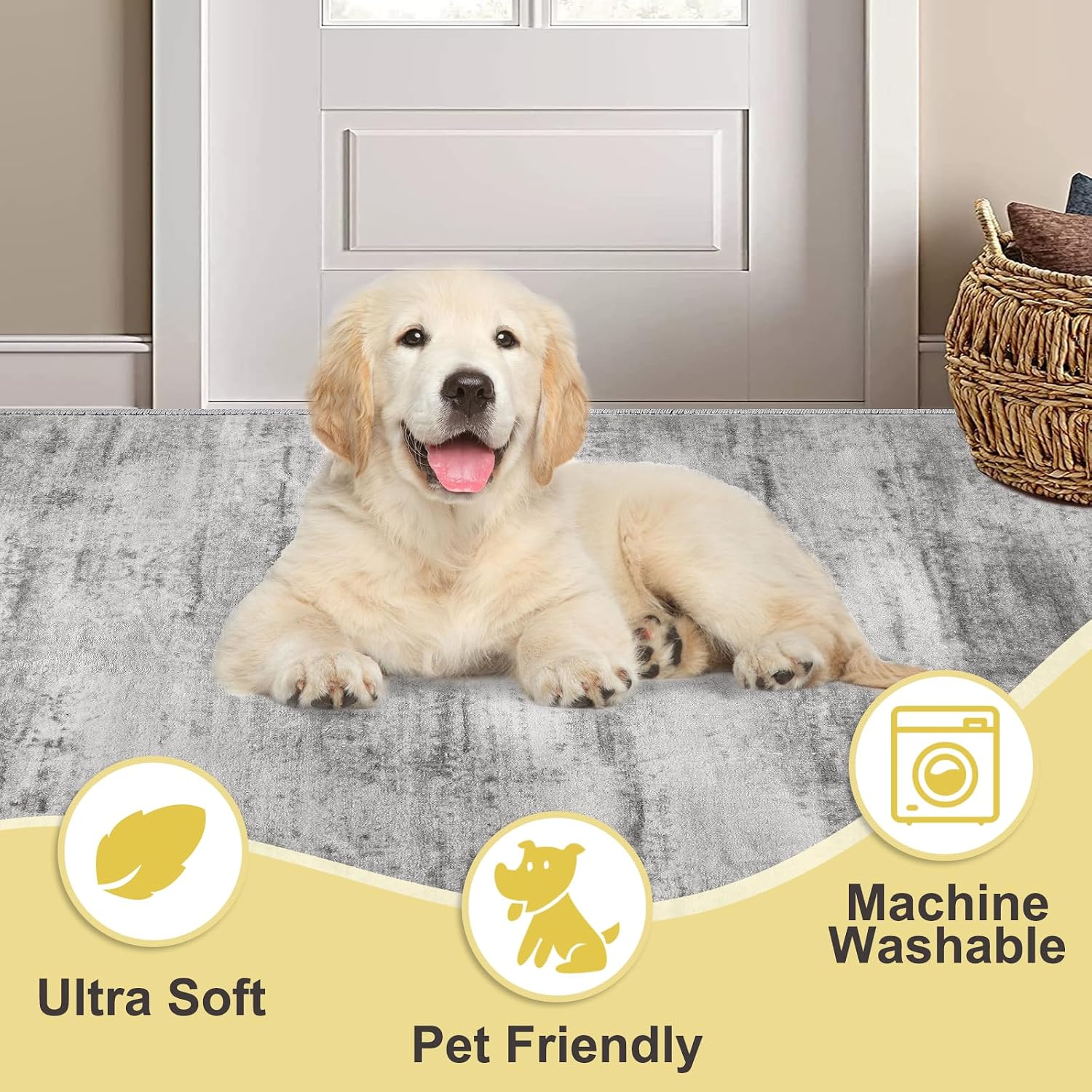 Detalle 2 de COMSLE Door Mat Indoor Entryway Rug, 36 x 60 in Gray Faux Wool