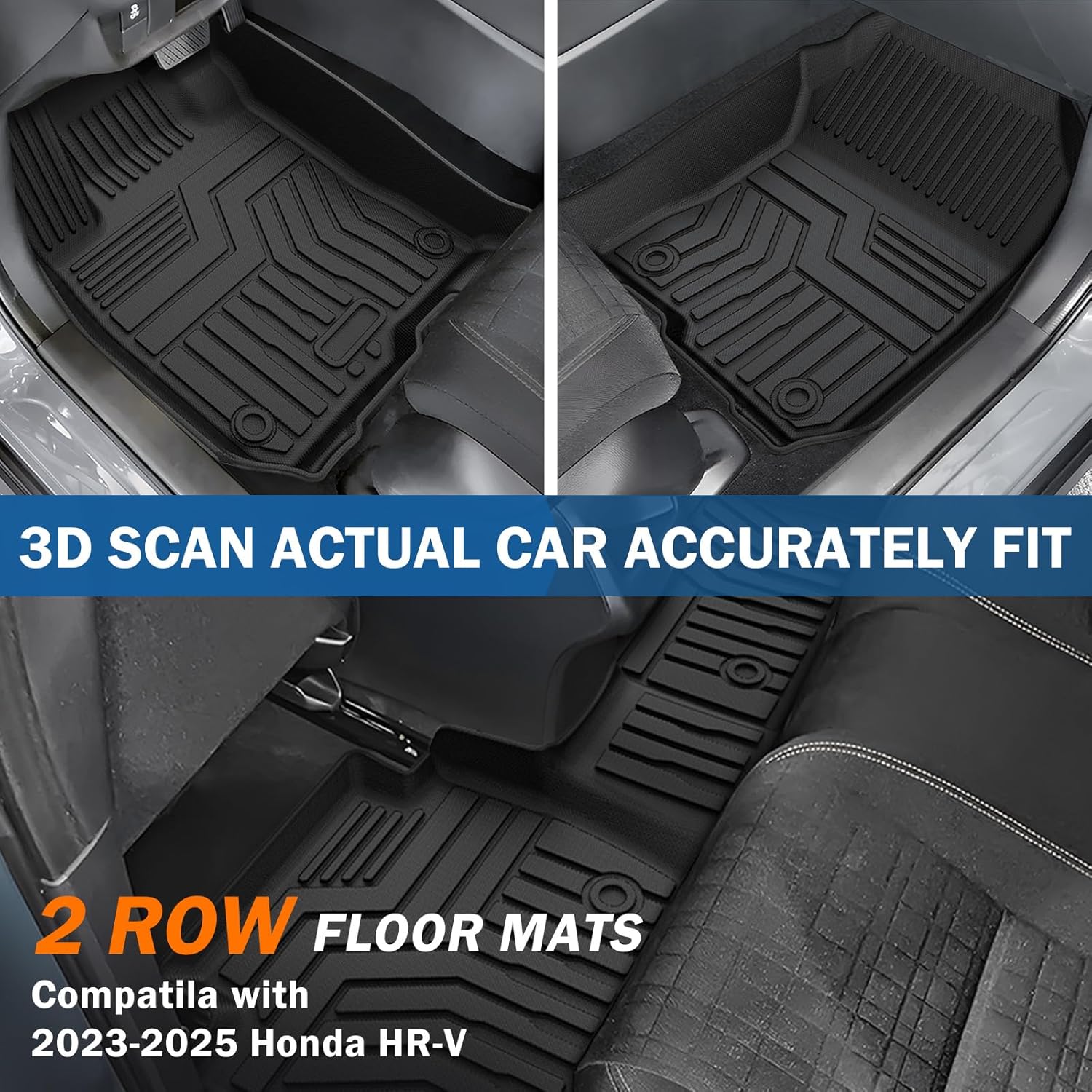 Detalle 2 de KUST All-Weather Floor Mats for Honda HR-V (2023–2026) – Full Set, TPE, High Edges, Cargo Mat