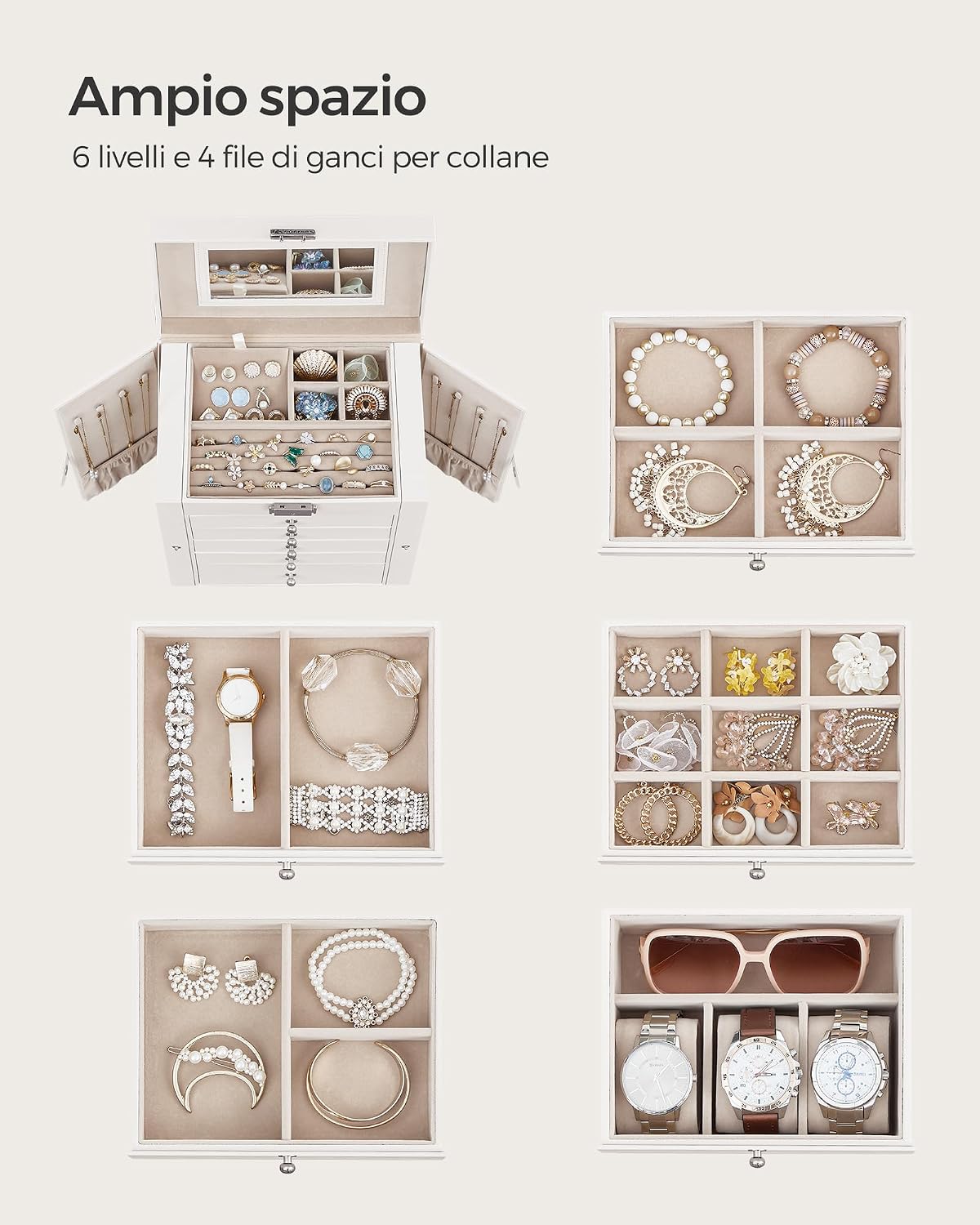 Thumbnail 2 de SONGMICS Scatola Portagioie a 6 livelli con specchio interno e serratura – JBC152W01