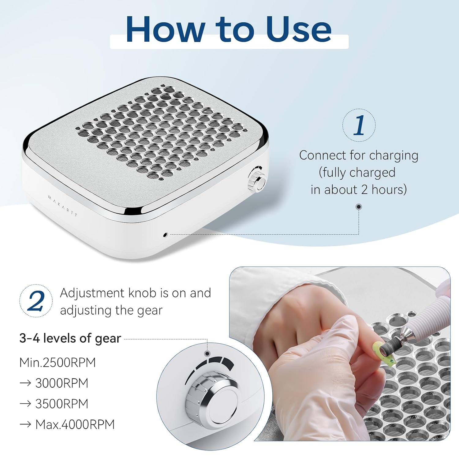 Thumbnail 1 de Makartt Sylvee Cordless Nail Dust Collector – 4000RPM Rechargeable Nail Vacuum