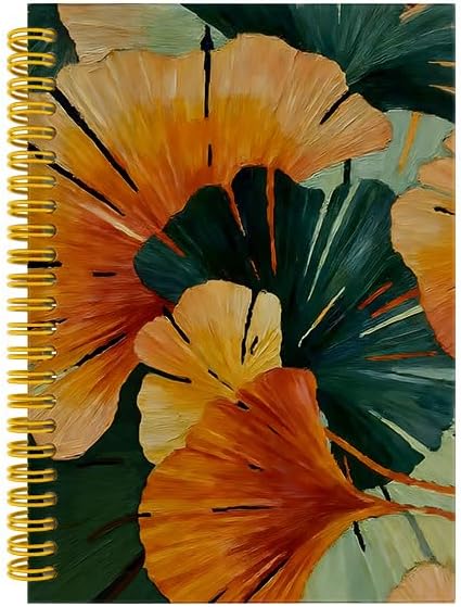 Detalle de Wagoba Boho Abstract Ginkgo Leaf Spiral Hardcover Notebook, 80 Pages