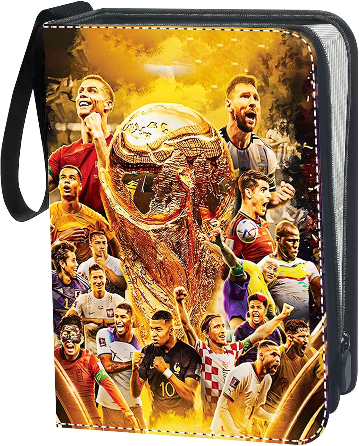 Sammelalbum für Fußballkarten mit 440 Sammelkarten & 55 Seiten (4 Taschen) – wasserdichtes PU-Leder, mit Reißverschluss
