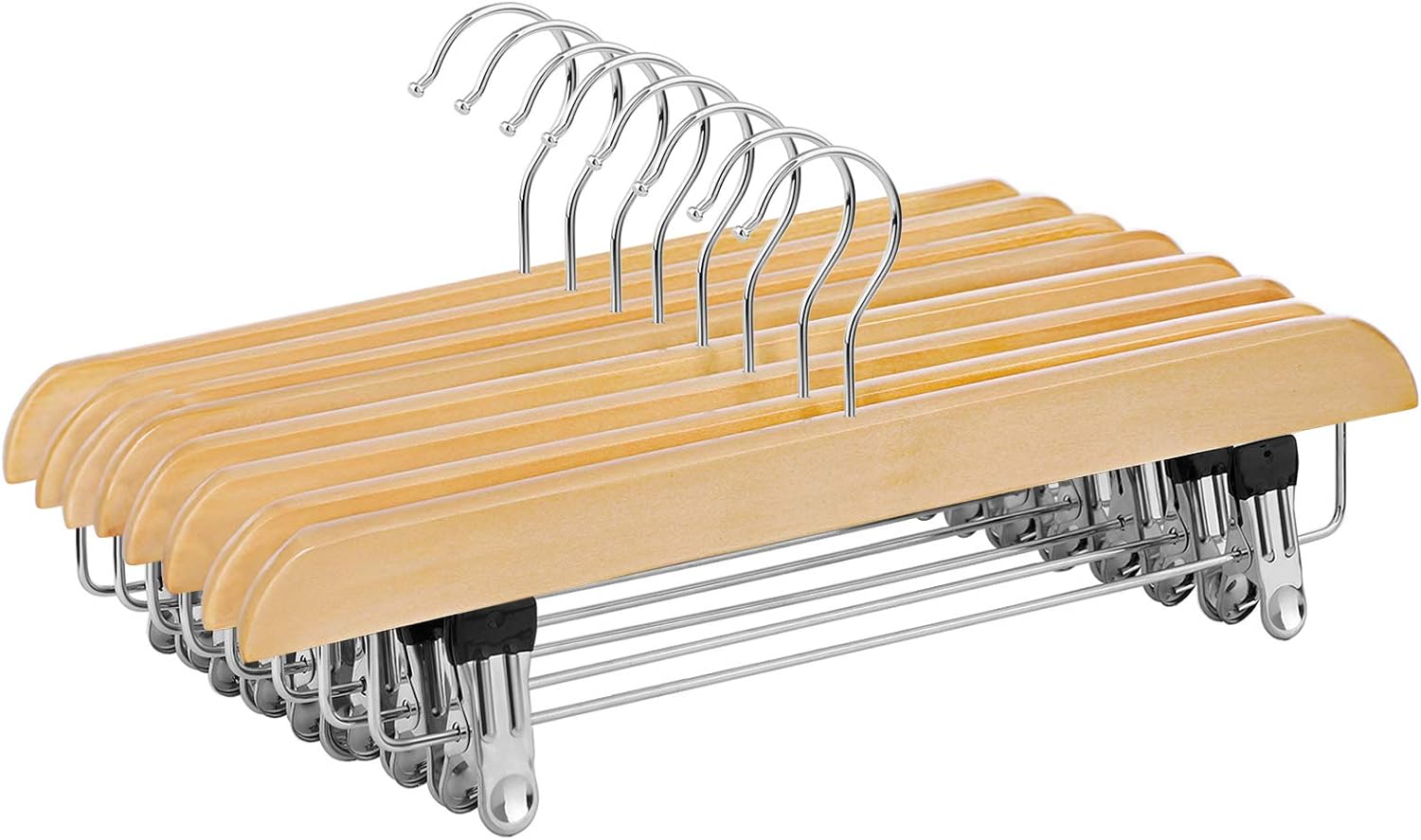 Detalle de SONGMICS Solid Wood Skirt & Trousers Hangers (Pack of 8) with Non-Slip Clips, 360° Swivel CRW008-8