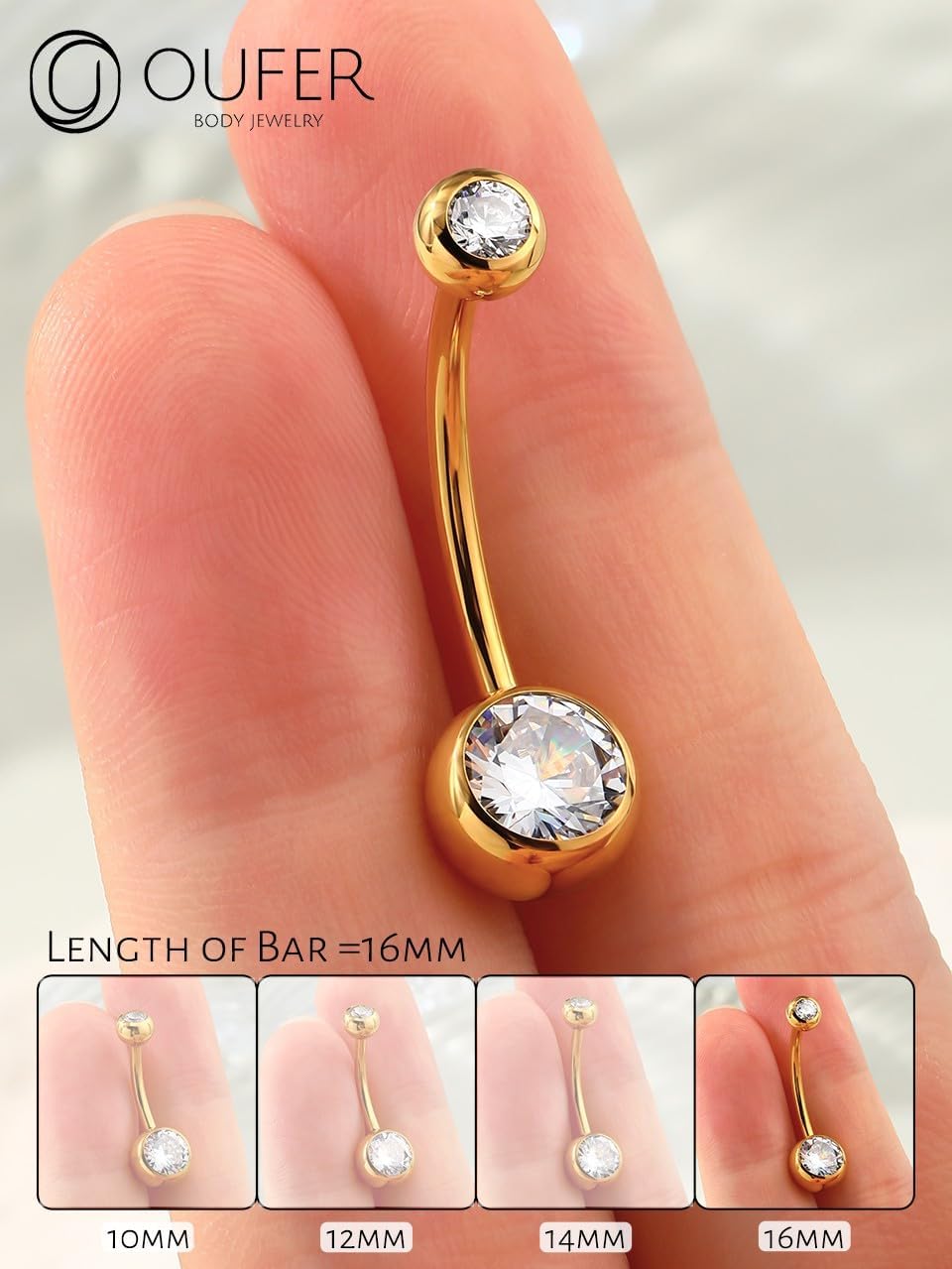 Thumbnail 4 de OUFER piercing nombril doré 10/12/14/16 mm 14G