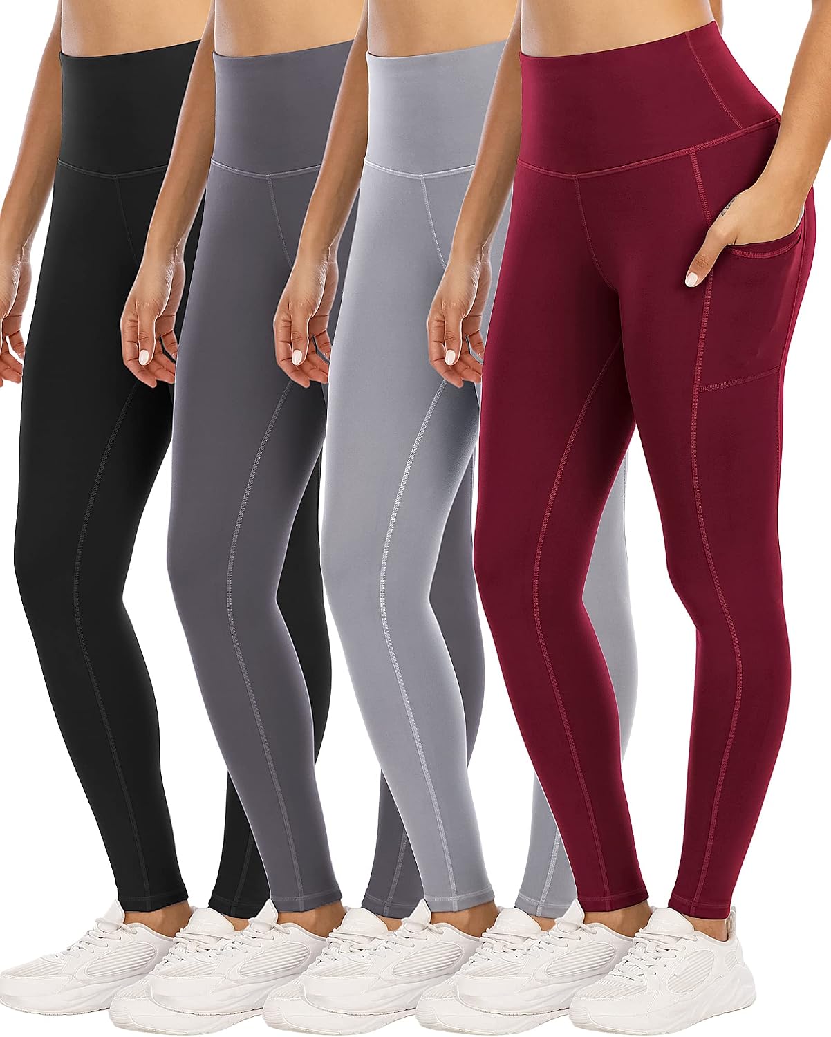 Detalle de YOUNGCHARM 4-Pack High-Waist Leggings with Pockets (Tummy Control) for Women
