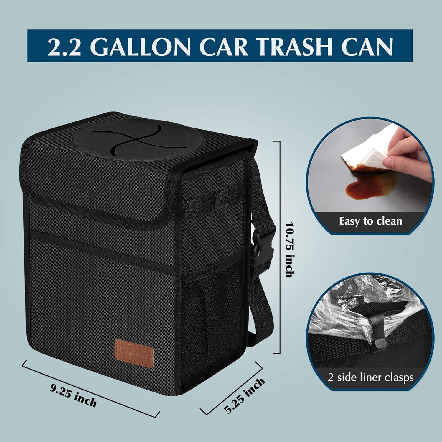 Thumbnail 1 de Femuar Leak Proof Car Trash Can with Lid — Waterproof, Collapsible Car Garbage Bin for SUVs (Black)