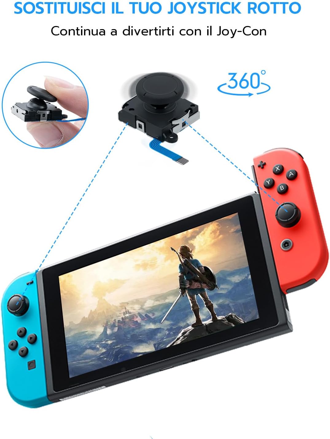Detalle 2 de Tolesum kit di riparazione joystick analogico 3D per Joy-Con NS Switch/Switch OLED e Switch Lite (kit nero)