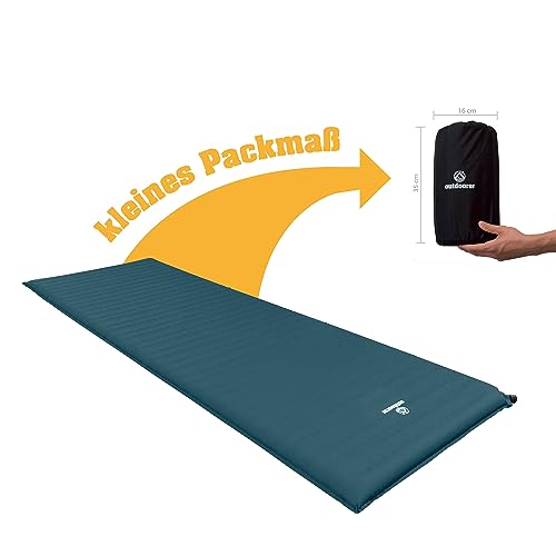 Detalle de outdoorer Trek Bed 3 Selbstaufblasbare Isomatte Grün – leichter Komfort für Trekking und Camping