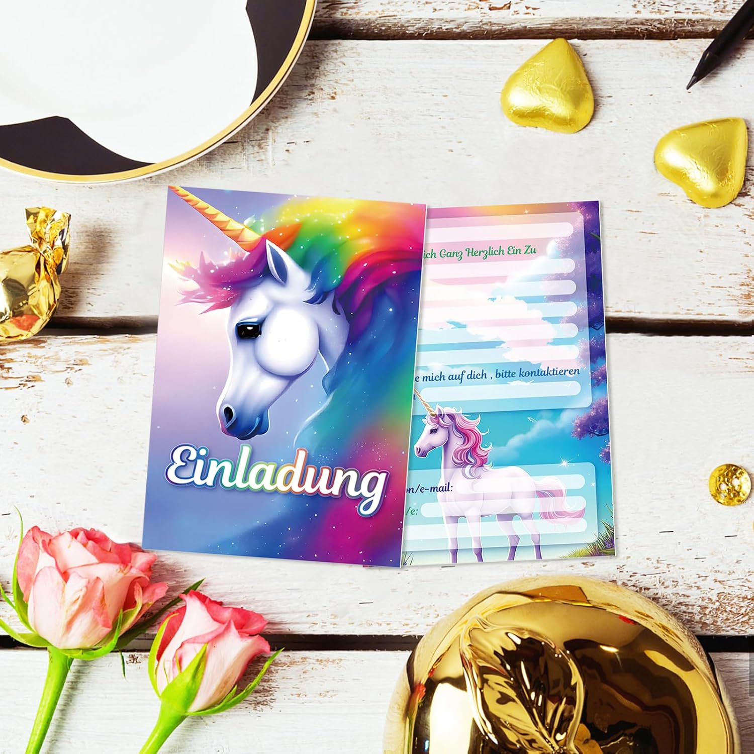 Thumbnail 2 de Werfunee 12er Einhorn-Einladungskarten für Mädchengeburtstag – 15 x 11 cm