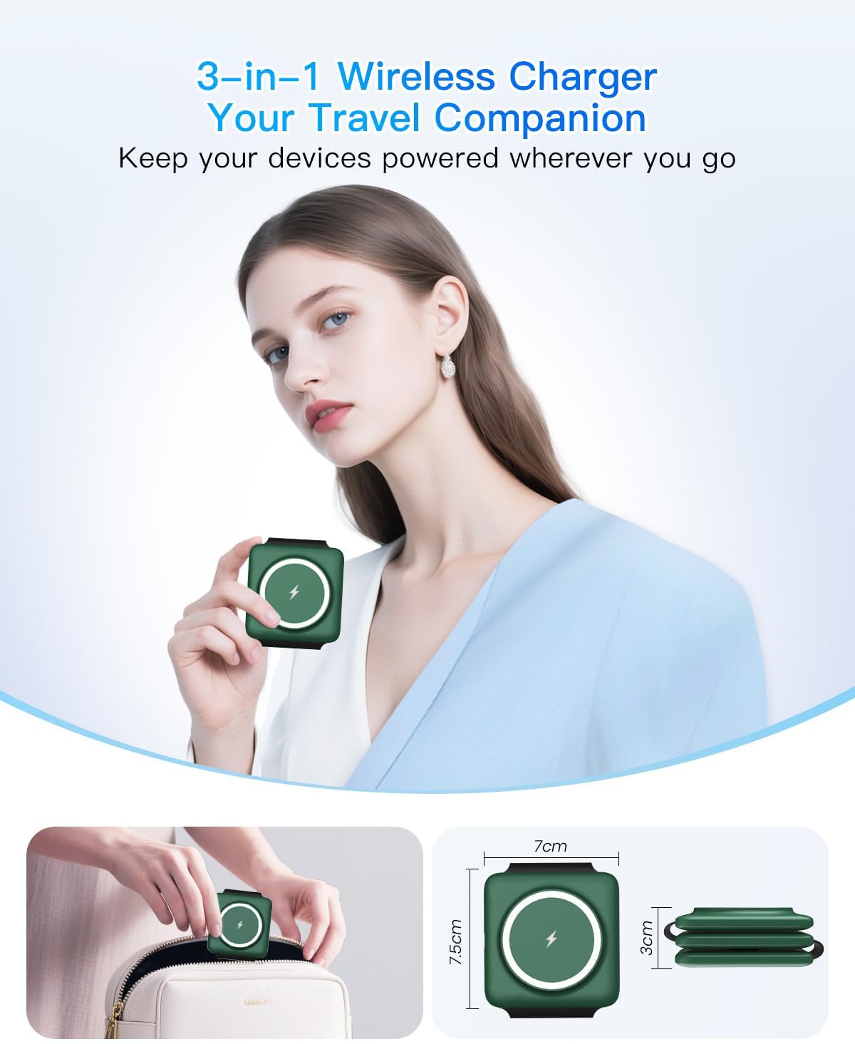 Detalle 2 de Iseyyox 3-in-1 Wireless Charger Station (Foldable Travel Dock) for iPhone, Watch, and AirPods