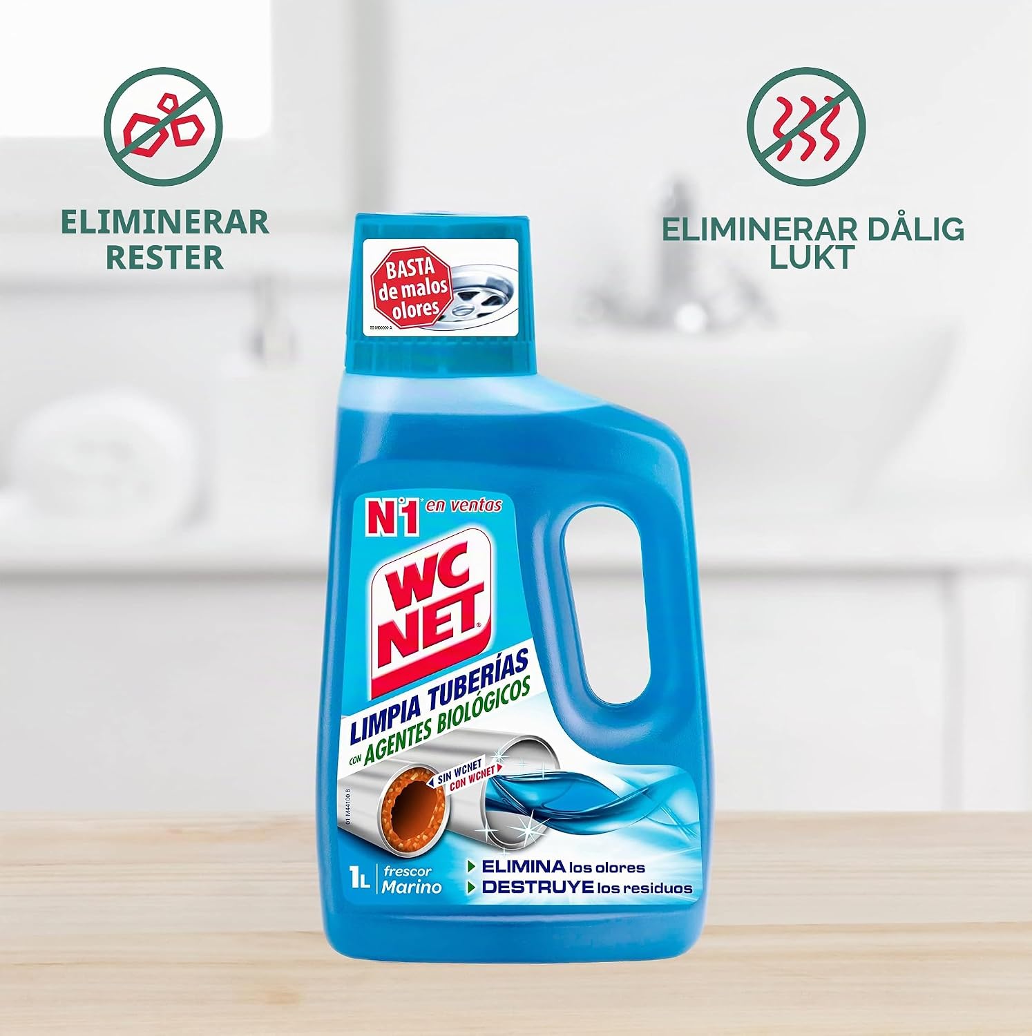 Detalle de WC Net 78634 avloppsrengöring för toalett, flytande och doftfri, 1 l