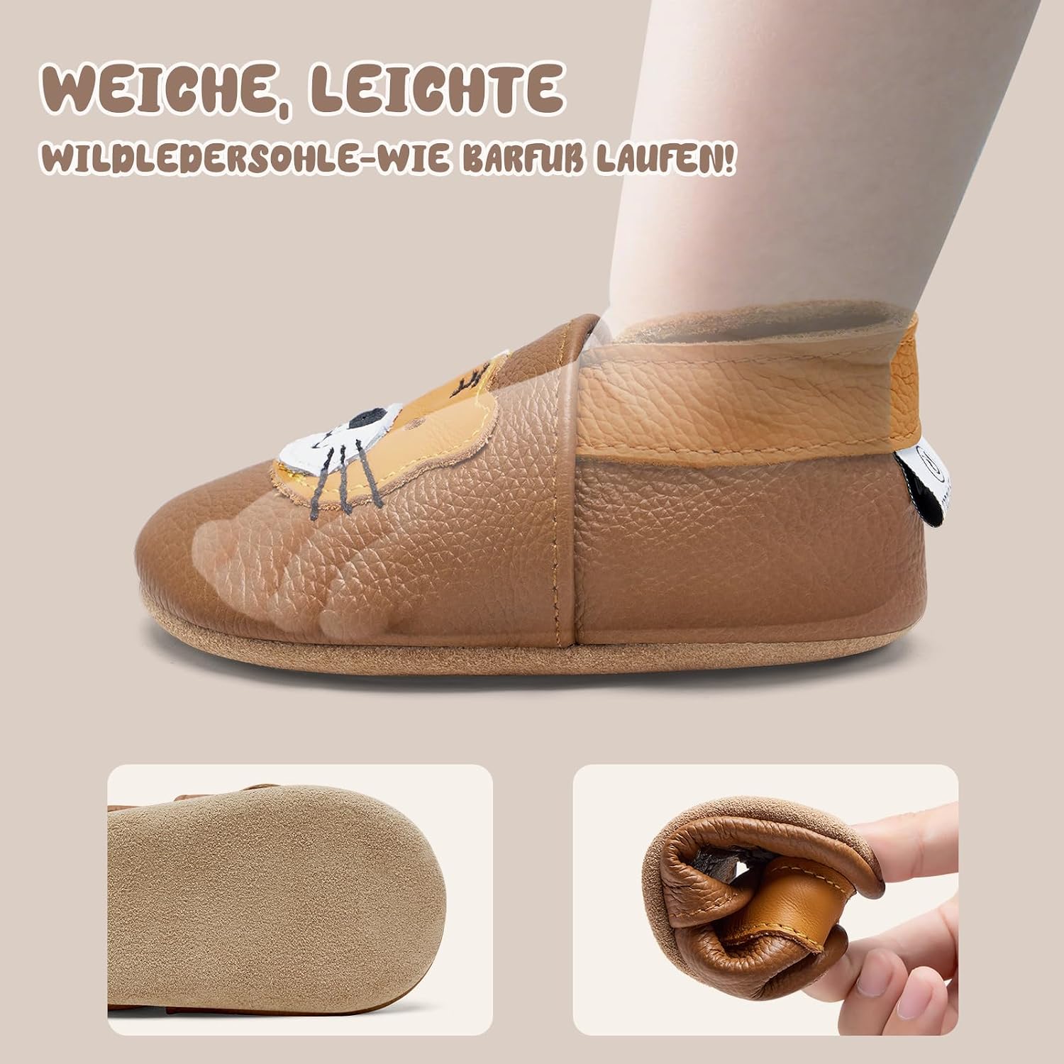 Detalle 2 de IceUnicorn Krabbelschuhe – weiche Lederläufer für Babys mit rutschfester Sohle