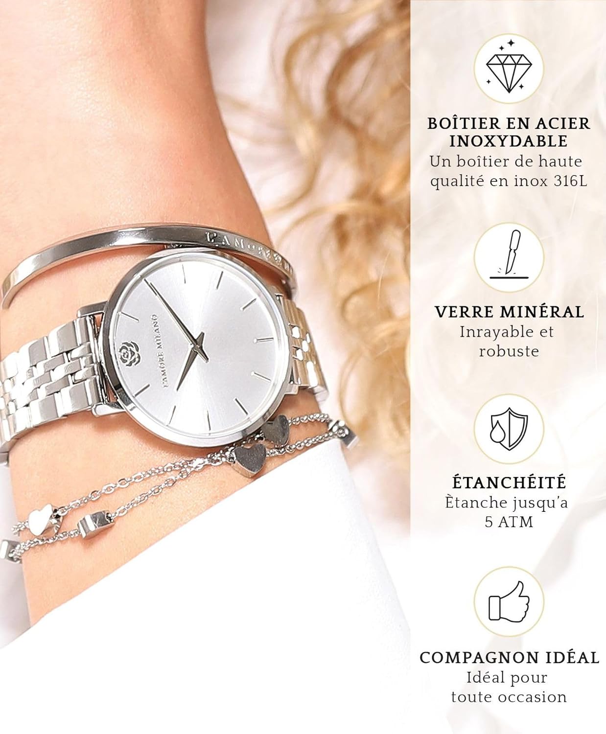 Detalle de L'AMORE MILANO Montre Femme – Cadeau Noël avec coffret rose éternelle