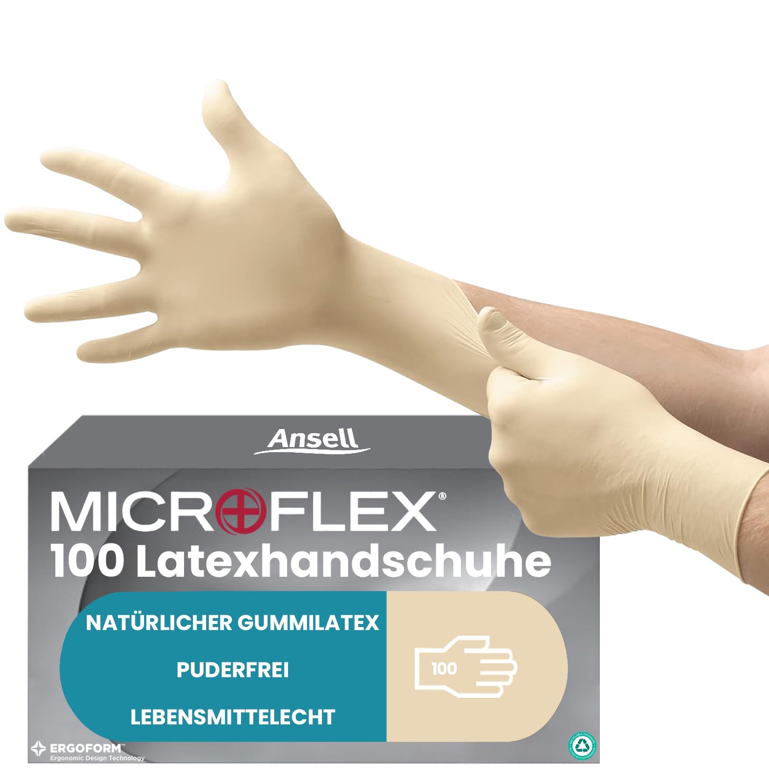 Detalle de Ansell Microflex 63-864 Einmalhandschuhe – Latex, Texturierte Fingerspitzen, Größe M, 100 Stück