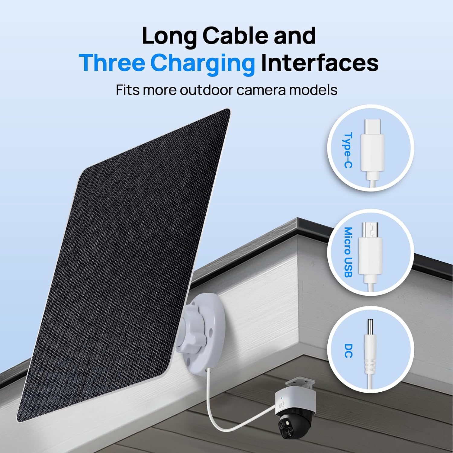 Detalle 2 de ECO-WORTHY 5W Solar Panel for Ring Outdoor Cameras (USB-C/Barrel Plug, 9.8ft Cable)