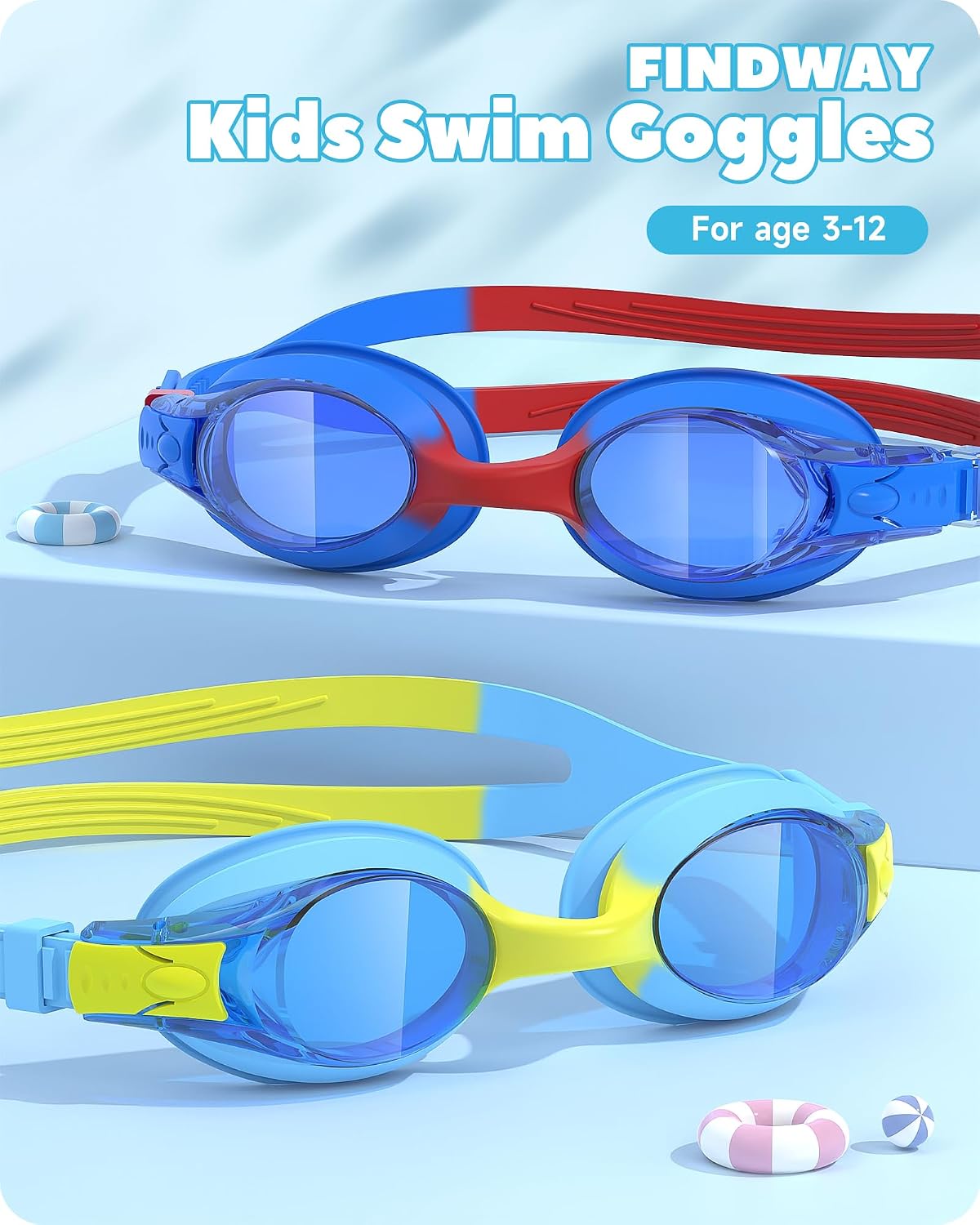 Detalle de Findway Kids Swimming Goggles: Leakproof, Anti‑Fog Swim Goggles for 3–14 Years