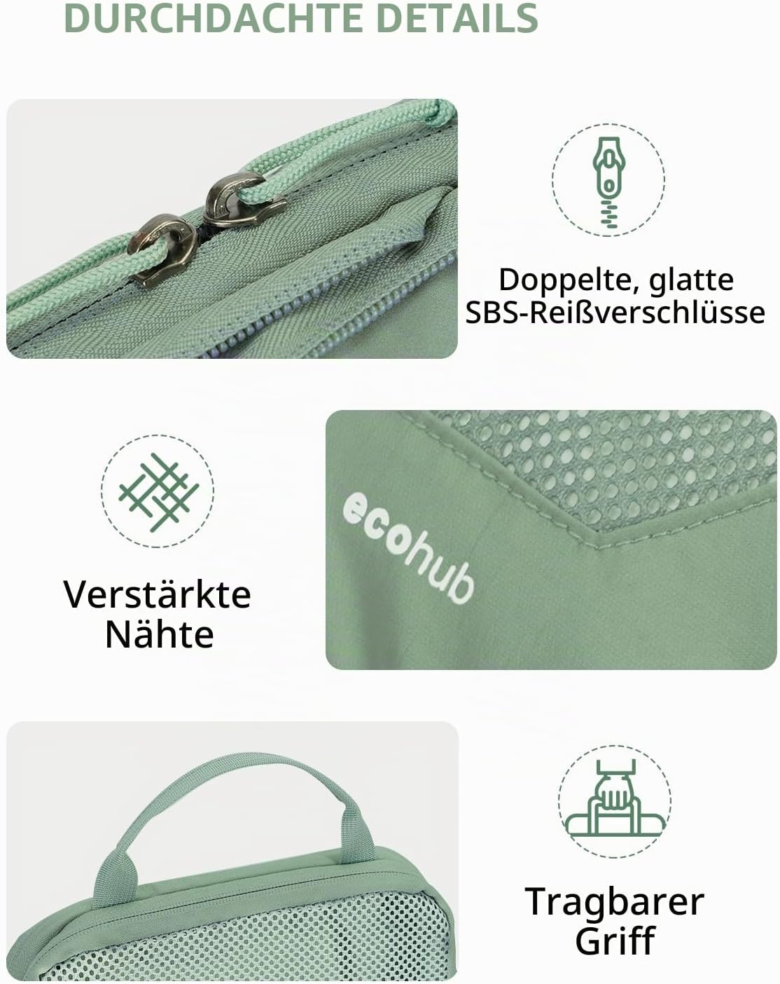 Thumbnail 6 de ECOHUB 4-teiliger Kompressions-Koffer-Organizer Set mit Packwürfeln und Tag (Grün)