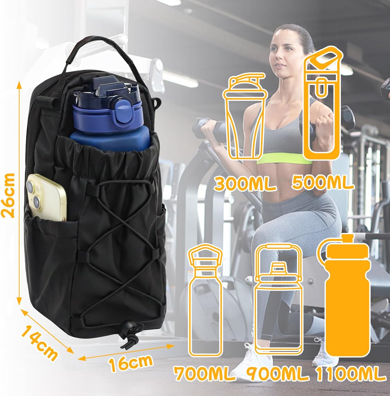 Thumbnail 2 de Magnetic Gym Bag Water Bottle Carrier with Adjustable Strap and Pockets
