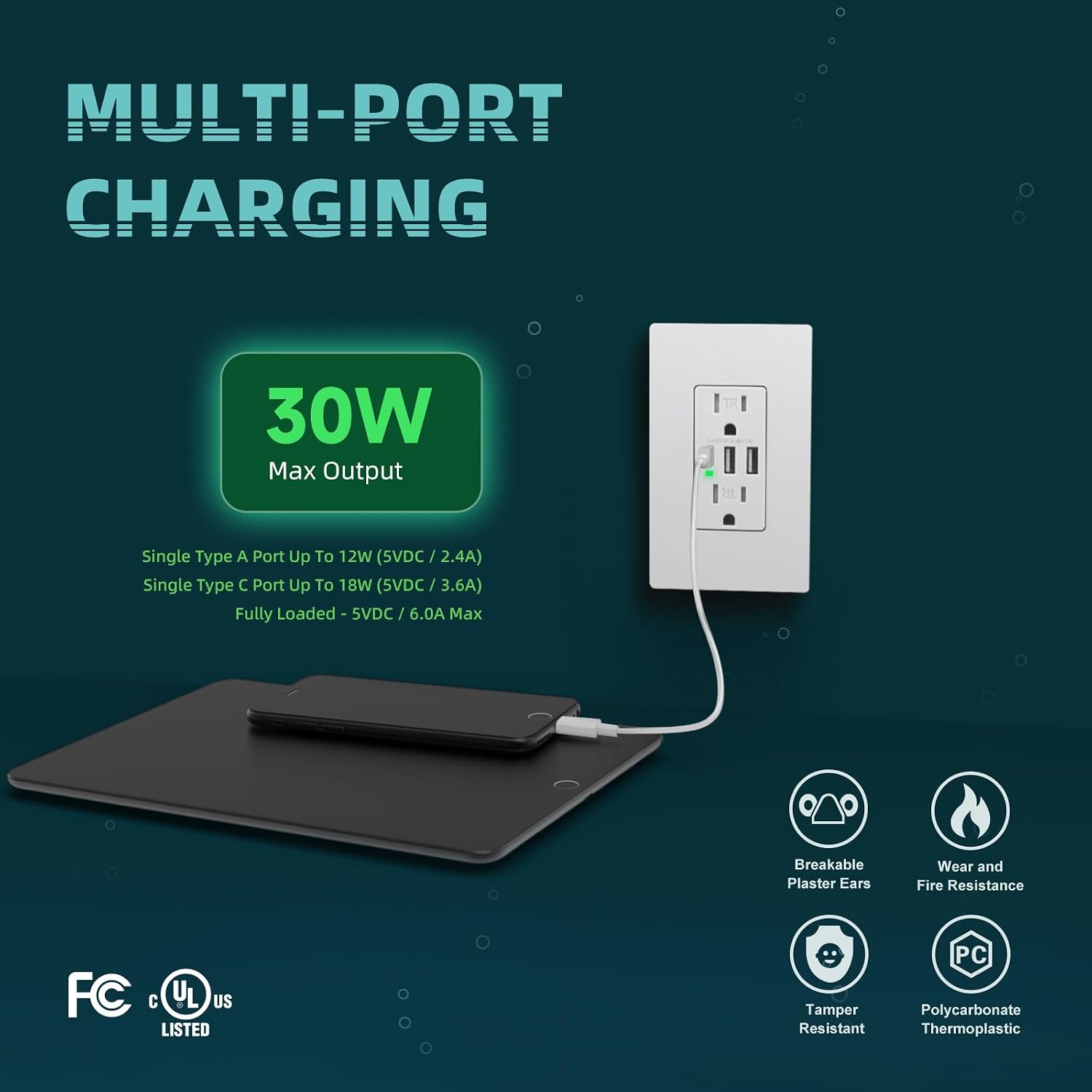 Detalle 2 de TOPELER USB wall outlet 30W