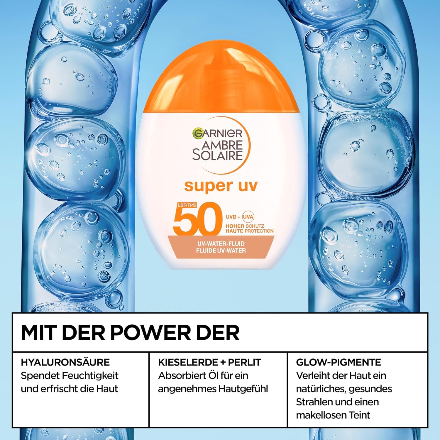 Thumbnail 3 de Garnier Ambre Solaire Super UV UV-Water-Fluid LSF 50 für das Gesicht – getönte Sonnencreme, Dry-Touch, 40 ml