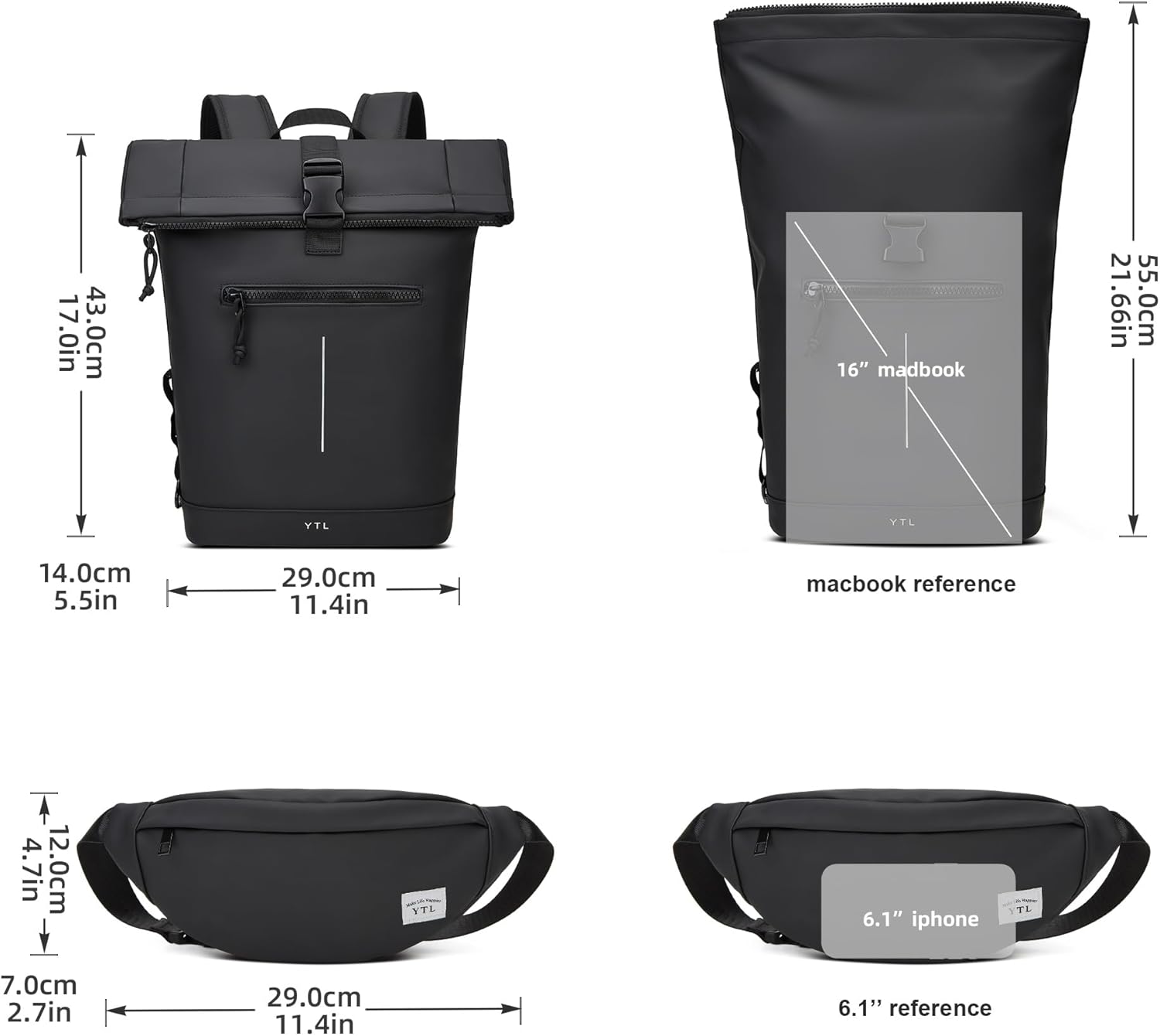 Thumbnail 4 de YTL Rolltop Wasserdicht Rucksack mit Laptopfach (für 17 Zoll) – erweiterbarer Daypack für Rad, Reisen & Schule
