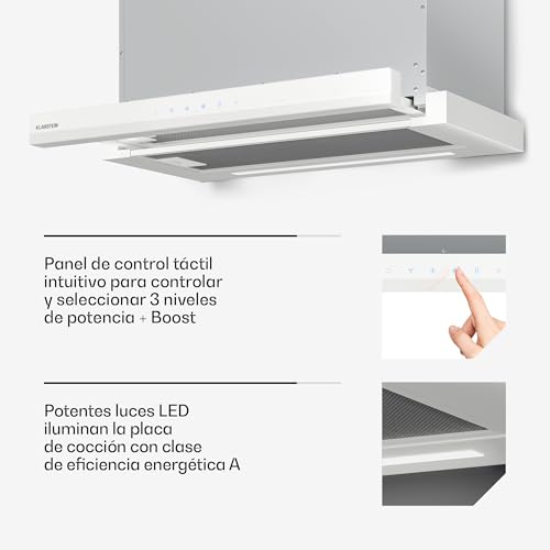Detalle de Klarstein Velaire campana extractora integrada 60 cm (896 m³/h) con control táctil y LED, blanco
