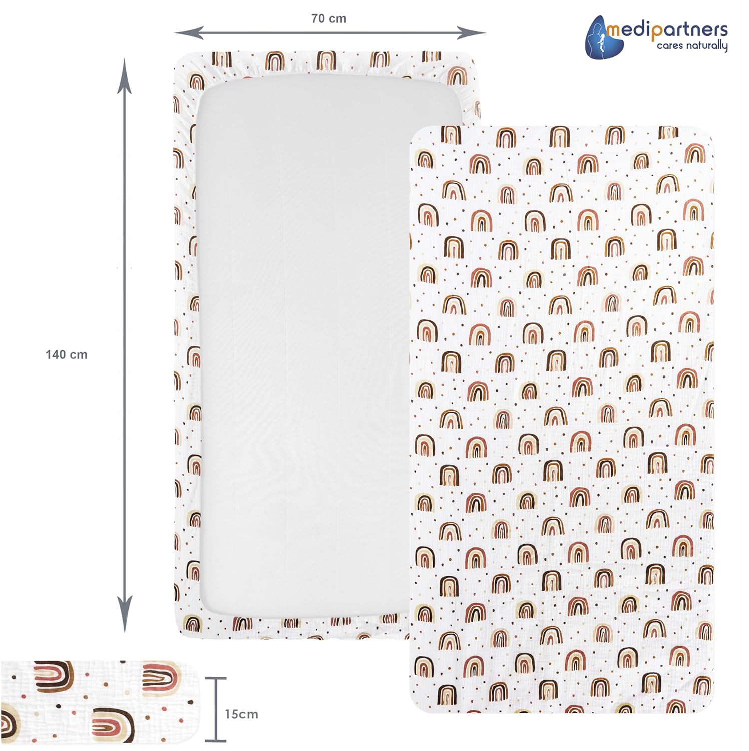 Thumbnail 6 de Medi Partners Spannbettlaken Musselin 60x120 – 100% Baumwolle, atmungsaktiv und passgenau