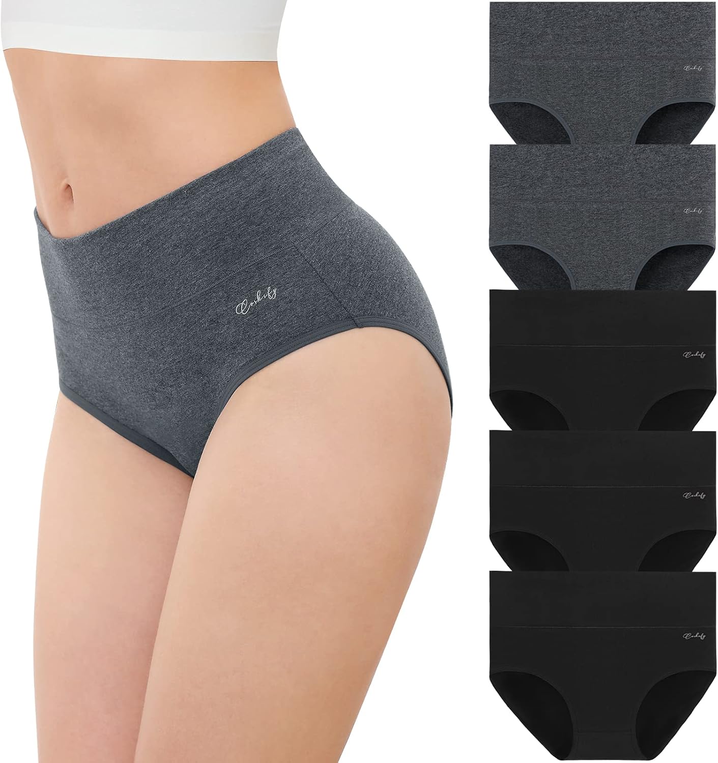 Detalle de coskefy Underwear Women High-Waisted Cotton Knickers – Full Briefs, 5 Pack (XS–XXL)