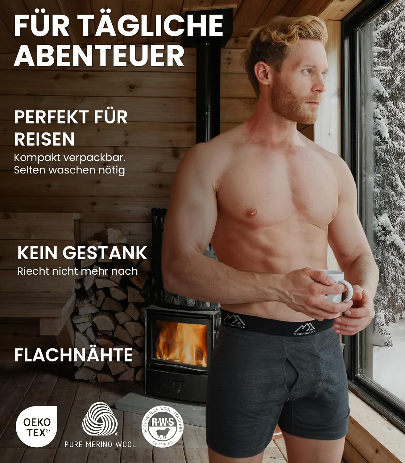 Detalle 2 de Merino.tech Merino-Unterwäsche 100% Herren 🩲