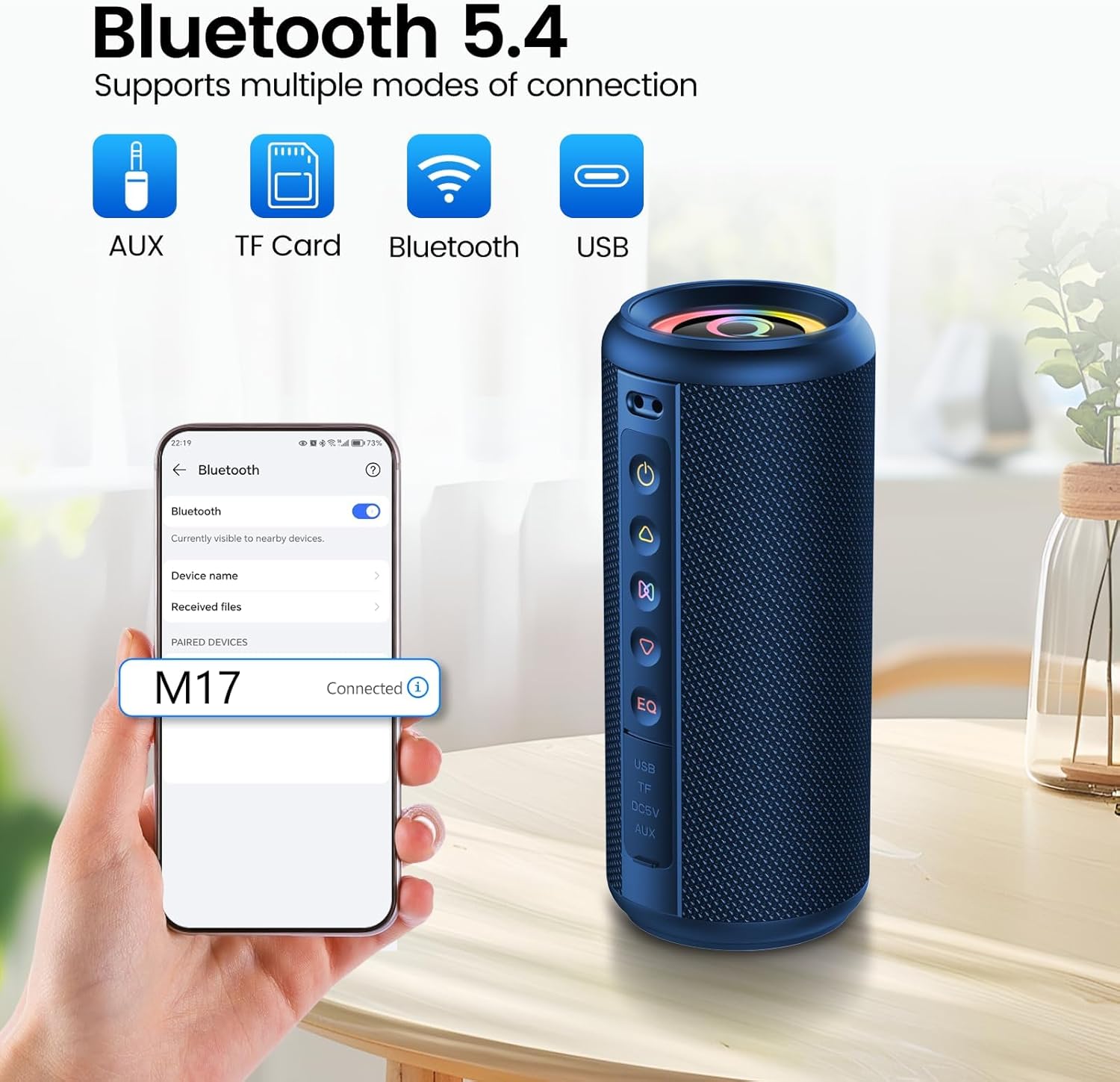 Thumbnail 2 de dotn Portable Bluetooth Speaker (Bluetooth 5.4, TWS, IP7 Waterproof, 4 RGB Lights) — Party Blue